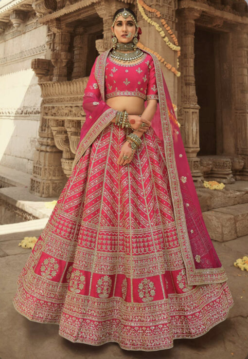 Bright Pink Heavy Silk Bridal Lehenga Choli