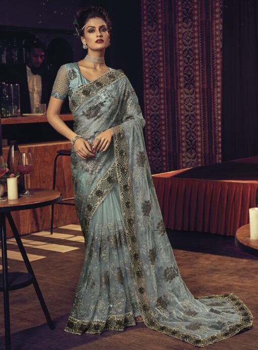 Sea Green Digital Net Bridal Saree
