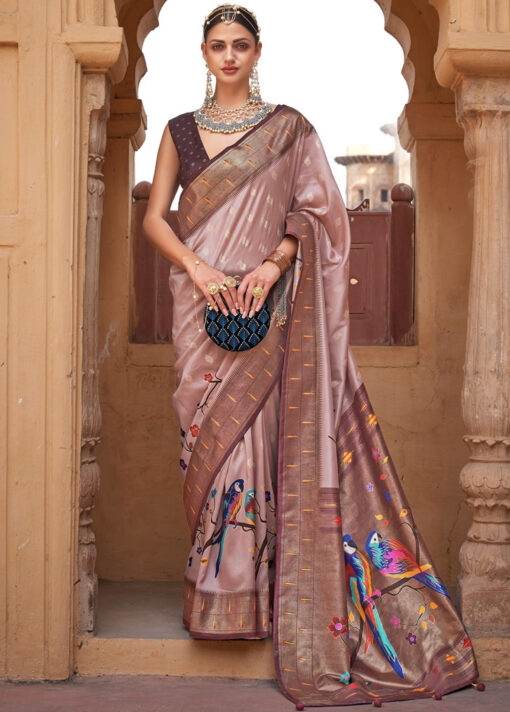 Mauve Zari Woven Paithani Silk Saree