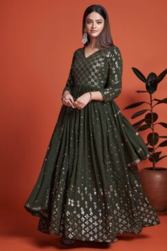 Mehendi Green Embroidered Anarkali suit