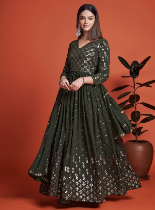 Mehendi Green Embroidered Anarkali suit