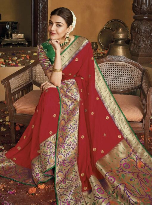 Red Fancy Silk Embroidered Saree - Sarees Designer Collection