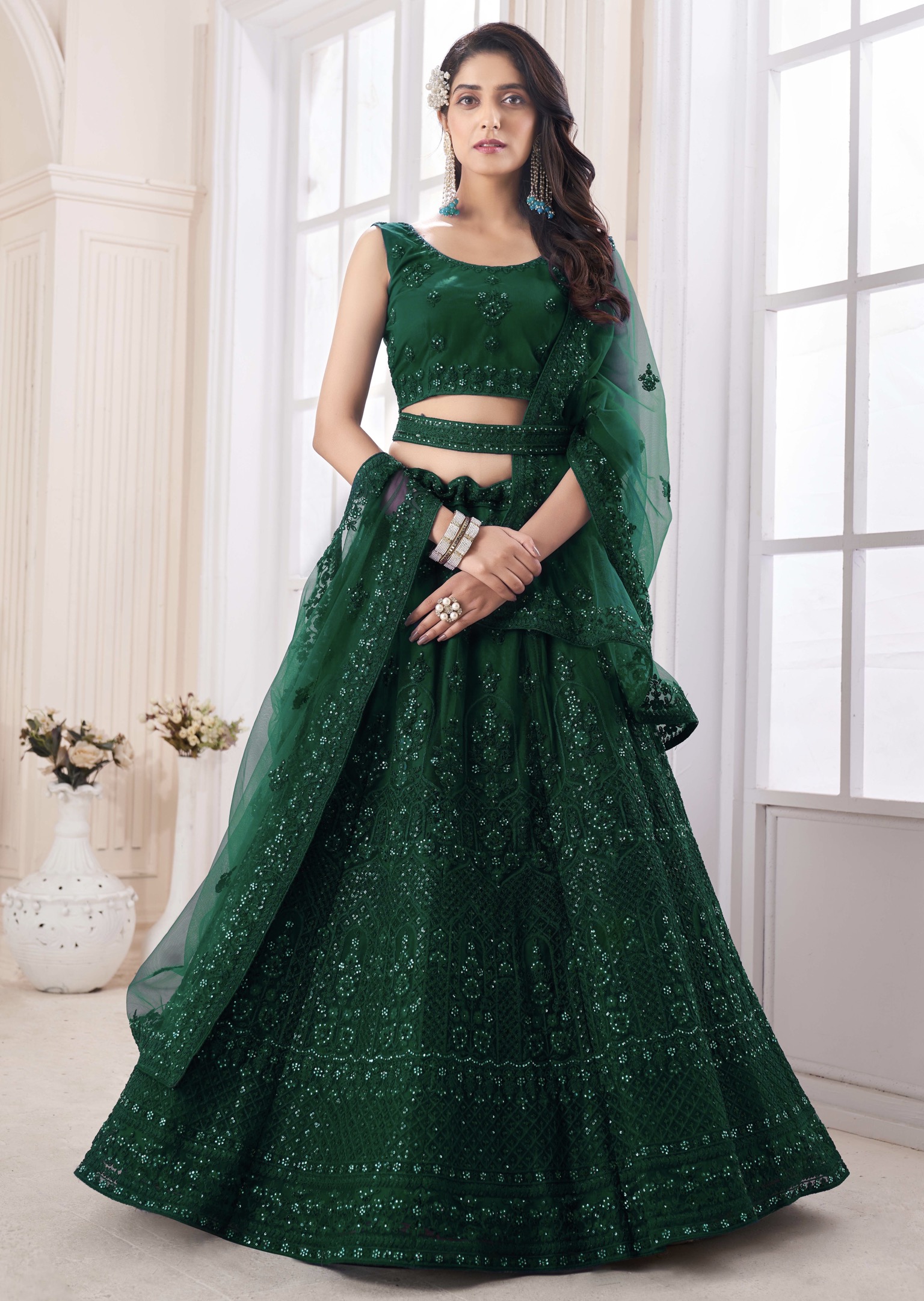 Green Party Wear Lehenga Choli - Lehengas Designer Collection