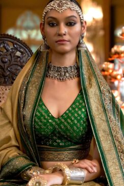 Alternative view of Green Rajwadi Silk Woven Lehenga Choli