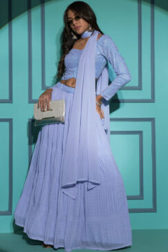 Dusty Sky Georgette Pleated Lehenga Choli