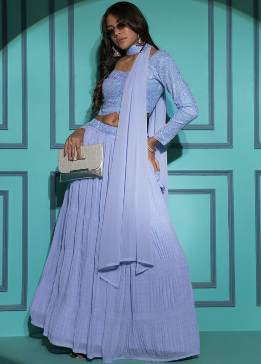 Dusty Sky Georgette Pleated Lehenga Choli
