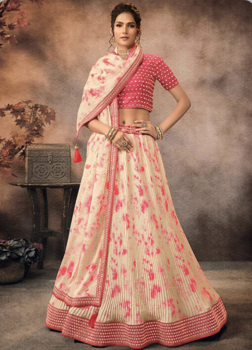 Cream Leheriya Umbrella Lehenga Choli
