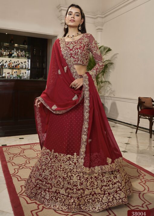 Red Embroidered Party Wear Lehenga Choli