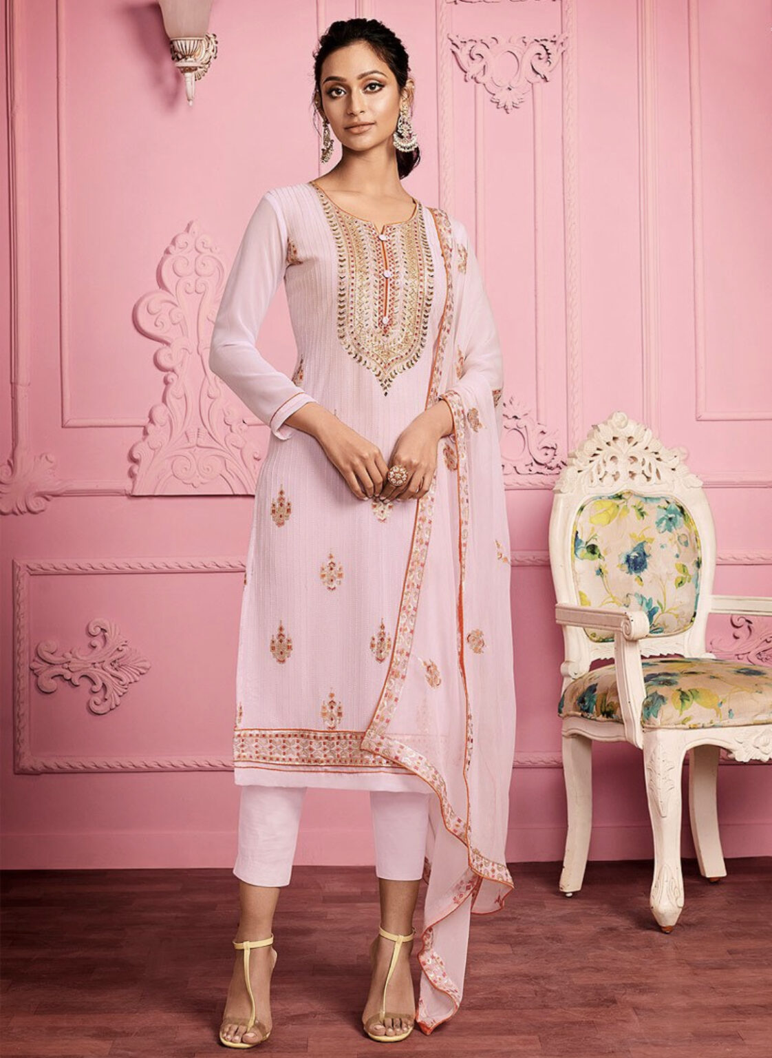 Blush Pink Embroidered Pakistani Pant Suit Salwar Kameez Designer