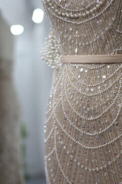 Alternative view of Off Shoulder Pearl Embellished Evening Gown With Glove Sleeve