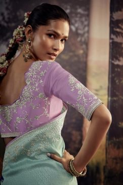 Alternative view of Powder blue Fancy Fabric Embroidered Wedding Saree