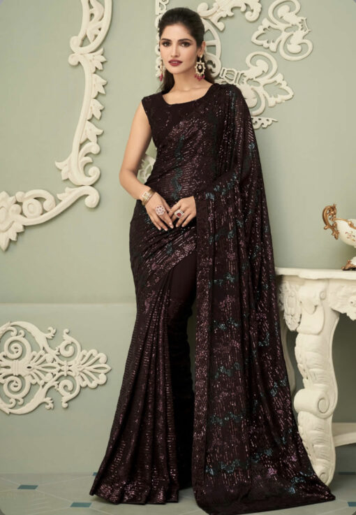 Brown Fancy Sequence Saree