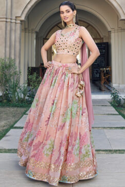 Pink Georgette Party Wear Lehenga Choli