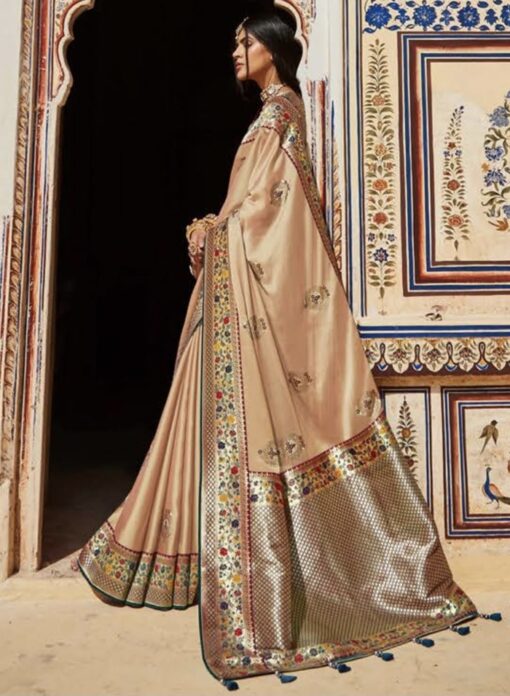 Beige Fancy Silk Wedding Saree