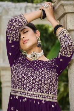 Alternative view of Purple Anarkali Style Palazzo Suit
