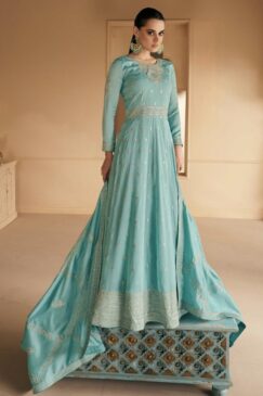 Sky Blue Silk Embroidered Anarkali Suit