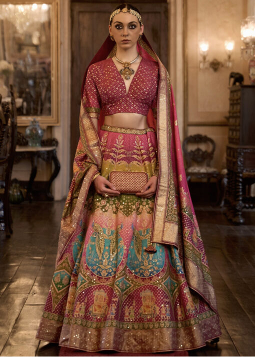 Pink Rajwadi Silk Embroidered Lehenga Choli