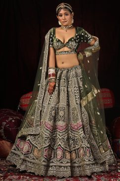 Mehendi Zari Embroidered Bridal Lehenga Choli
