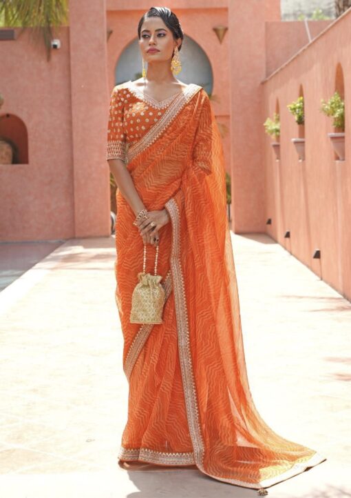 Orange Organza Silk Saree