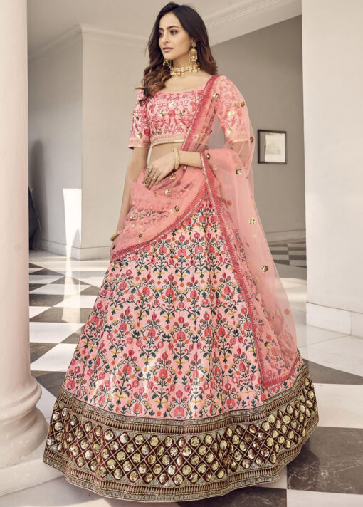 Pink Art Silk Sangeet Lehenga Choli