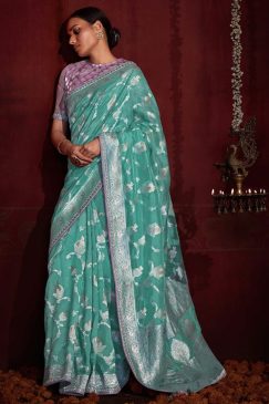 Blue Banarasi Silk Embroidered Wedding Saree