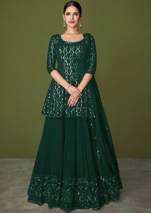 Green Georgette Embroidered Lehenga Kameez