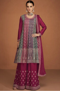 Pink Embroidered Palazzo Suit