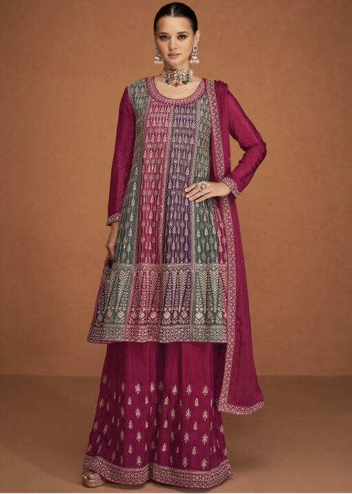 Pink Embroidered Palazzo Suit