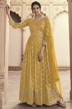 Yellow Embroidered Floor Length Anarkali Suit