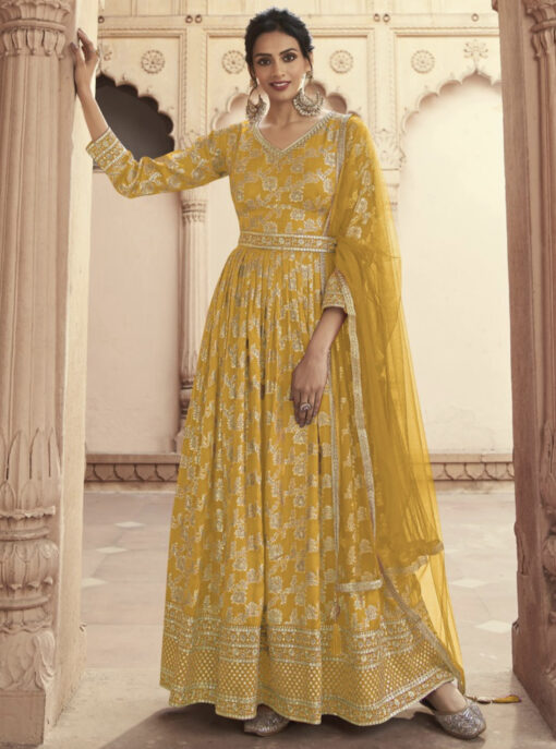 Yellow Embroidered Floor Length Anarkali Suit