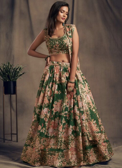 Green Organza Sangeet Lehenga Choli