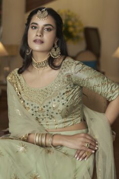 Alternative view of Pista Green Embroidered Net Party Wear Lehenga Choli