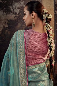 Alternative view of Blue Fancy Fabric Embroidered Wedding Saree