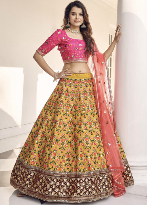 Mustard Yellow Art Silk Gota Patti Sangeet Lehenga Choli