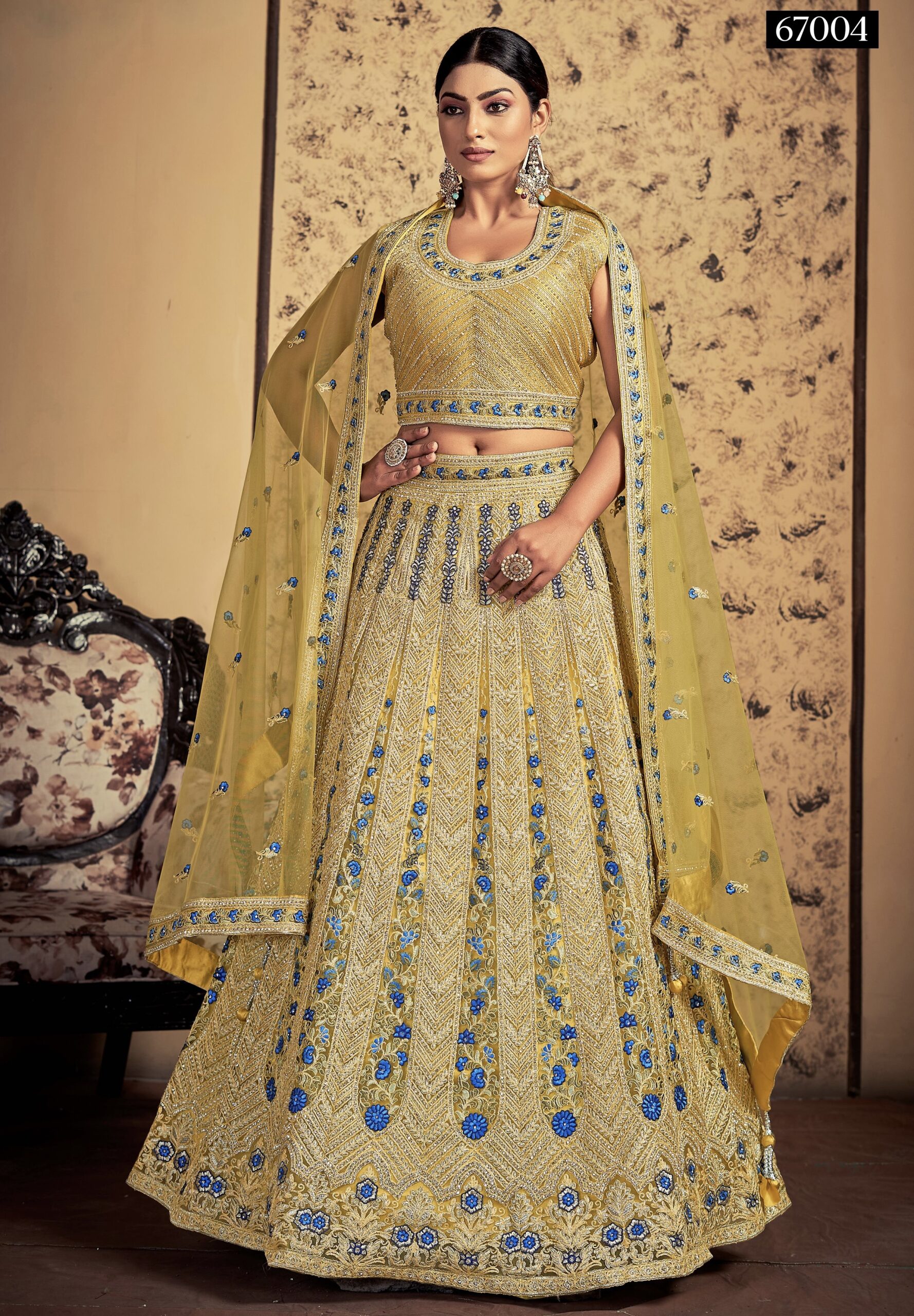 Mustard Embroidered Net Lehenga Choli Lehengas Designer Collection