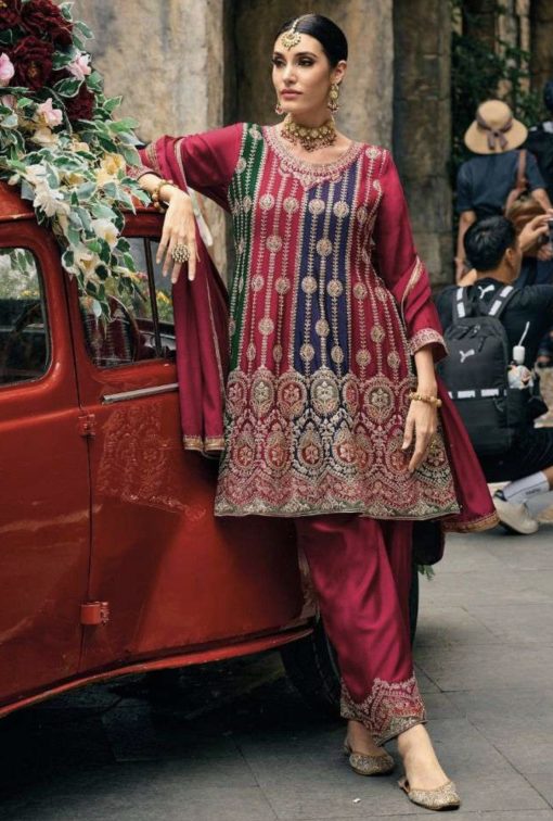 Desi Barbie Red Embroidered Pant Suit