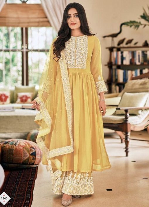 Yellow Georgette Anarkali Palazzo Suit