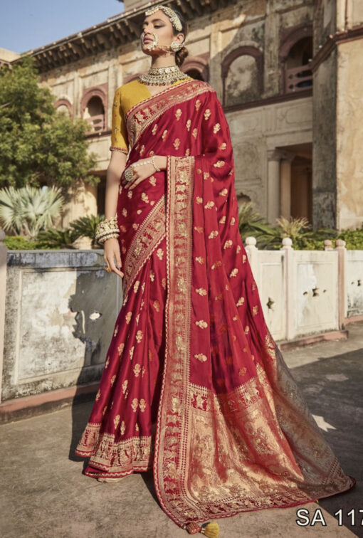 Red Soft Satin Silk Embroidered Saree