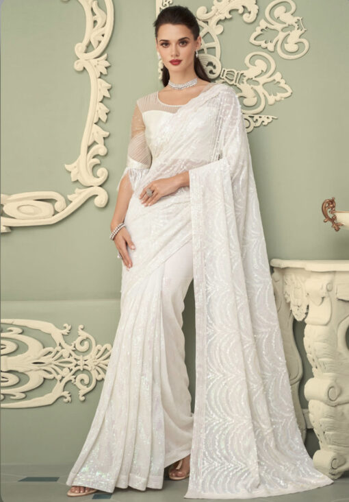 White Fancy Sequence Saree
