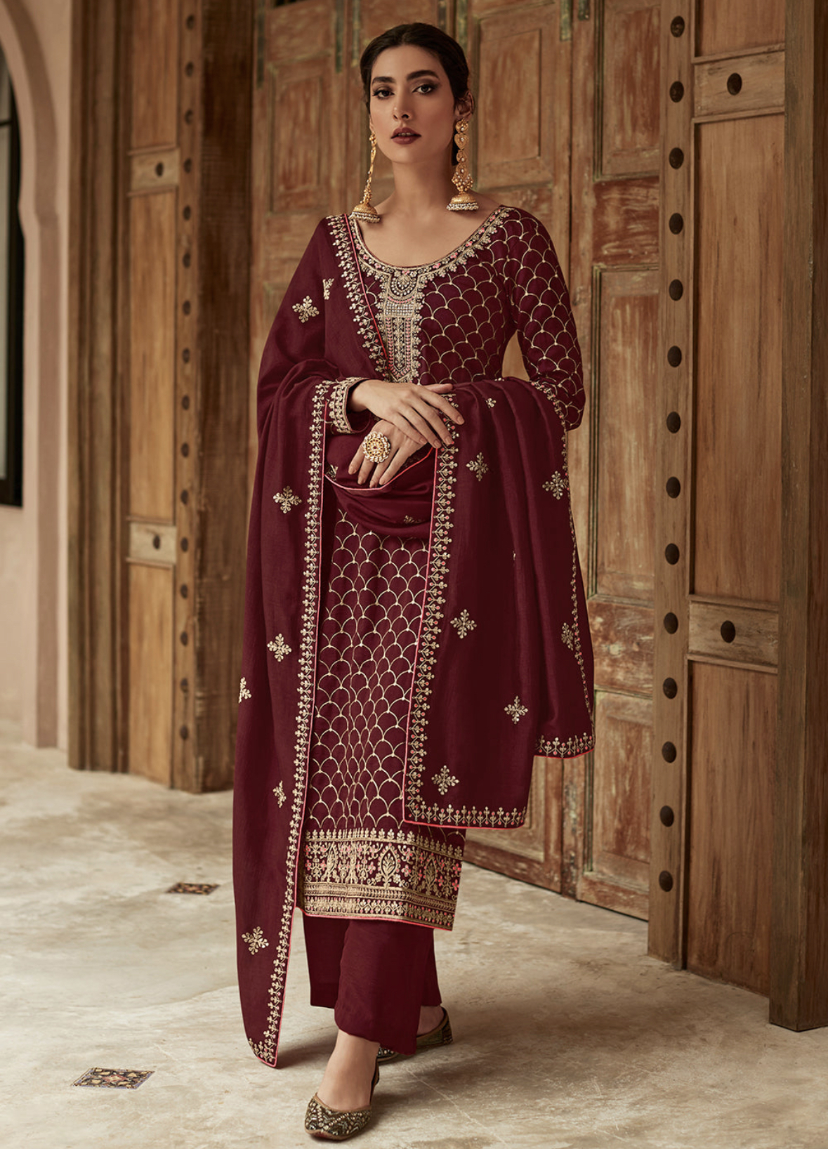 Maroon Embroidered Salwar Kameez Suit Salwar Kameez Designer Collection