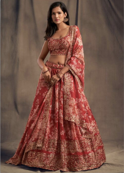 Red Organza Sangeet Lehenga Choli