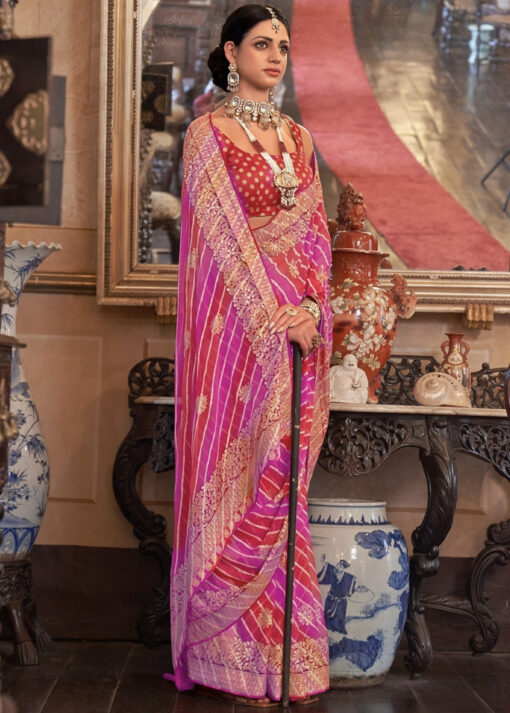Pink Bandhej Style Georgette Saree