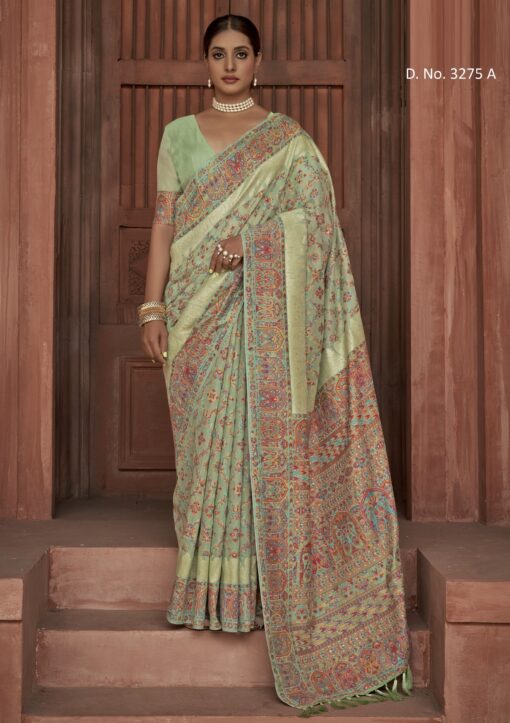 Mint Green Pashmina Silk Saree