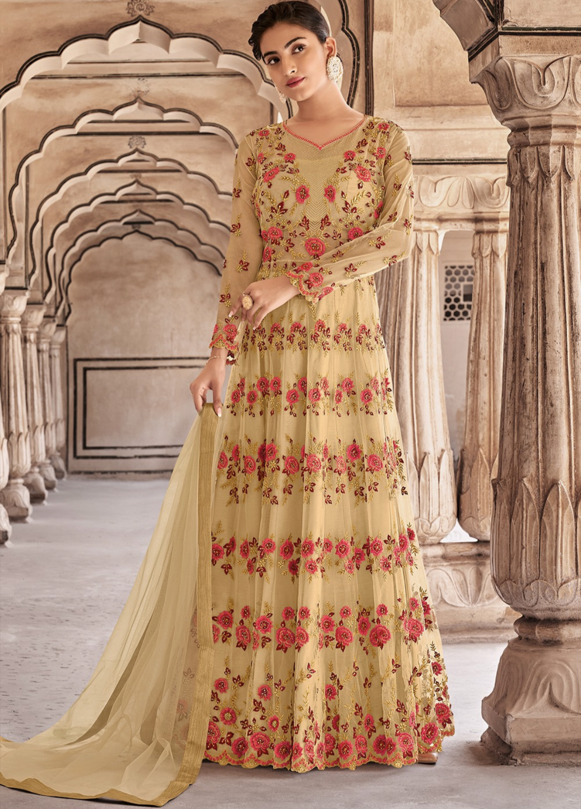Cream Yellow Floral Embroidered 