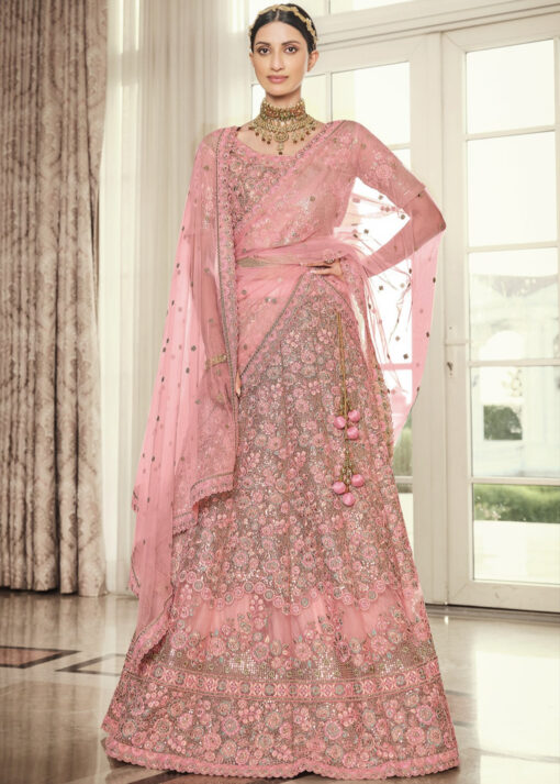 Pink Net Sangeet Lehenga Choli