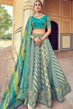 Teal Heavy Silk Lehenga Choli