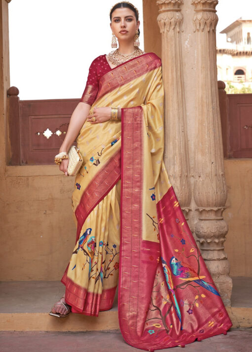 Yellow Zari Woven Paithani Silk Saree