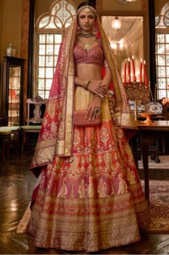Red Royal Rajwadi Silk Embroidered Lehenga Choli