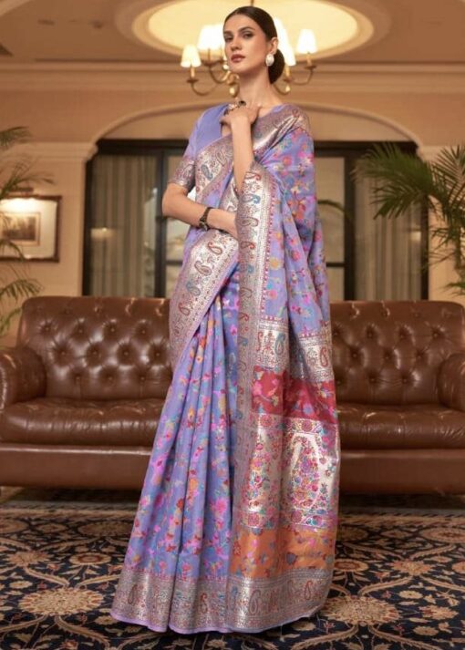 Lilac Kashmiri Modal Silk Traditional Saree