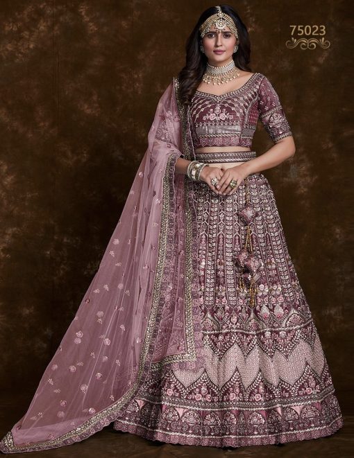 Wine Heavy Embroidered Bridal Lehenga Choli